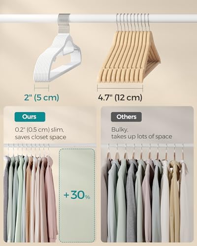 SONGMICS Pack of 50 Coat Hangers, Space-Saving Plastic Clothes Hangers | Non-Slip, 0.2 Inches Slim, 16.5 Inches Wide, 360° Swivel Silver Hook, White, UCRP20WT50 - Image 4