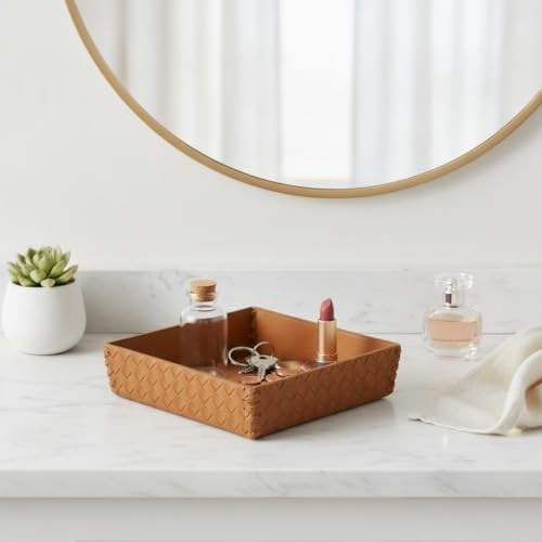 6.3 Inch Square PU Leather Catchall Tray for Keys, Jewelry & Decor - Modern Storage Organizer for Entryway, Vanity, Nightstand (1 Pack) - Image 3