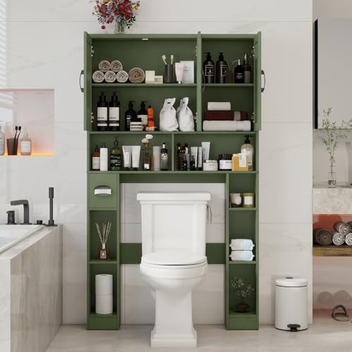 Vabches Over The Toilet Storage Cabinet with 3 Barn Doors.Green - Image 4