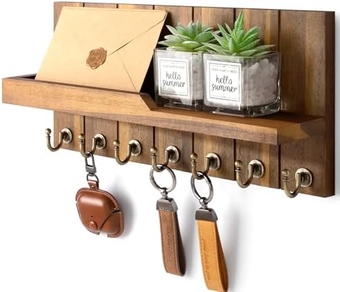 Rebee Vision Acacia Wood Key Holder Wall Mount for Home Decor, Brown by REBEEVISION