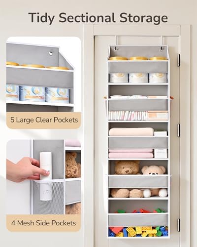 ULG 2-Pack Over-The-Door Organizer 5 Tiers, – Hanging Storage Organizer with 4 Mesh Side Pockets,Space Saving Closet Door Organizer for Clothes, Shoes, Toys, Accessories Light Gray - Image 5