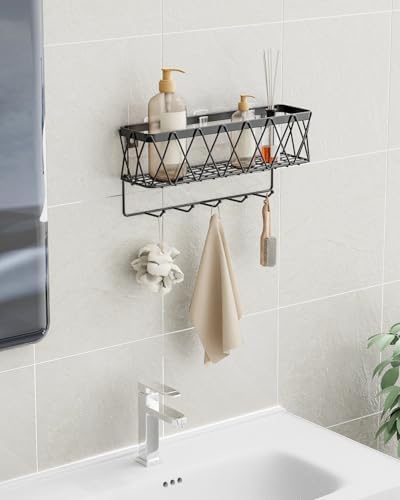 Key Holder Wall Mount Adhesive- Key and Mail Holder for Wall with 5 Hooks, Wall Mounted Mail Organizer and Key Rack, Modern Basket Key Hanger for Entryway, Home, Living Room Wall Decor, Black - Image 5