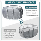 100L Collapsible Laundry Baskets, Tear Proof Pop Up Laundry Hamper with Dual Handles, Large Foldable Laundry Basket, Easy to Carry Laundry Hamper for Home, Laundry Room, Bedroom, Dorm, Travel Grey - Image 5