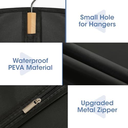 Garment Bags for Hanging Clothes, 50'' Long Dress Bags for Closet Storage, Black Garment Covers with Clear Window for Suits, Coats, Jackets（2 Packs） - Image 5