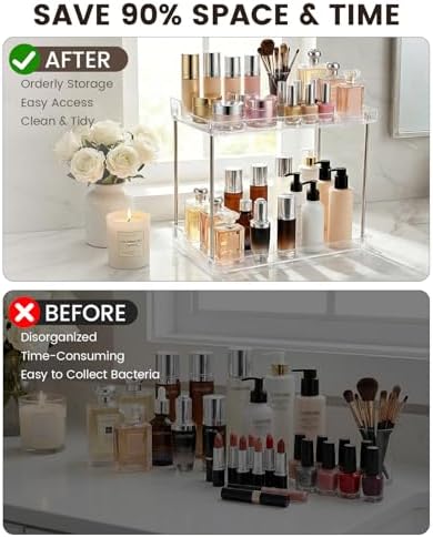 2 Tier Bathroom Counter Organizer, Clear Vanity Shelf Organizer for Skincare & Perfume, Non-Slip Bathroom Counter Shelf for Small Spaces, Bathroom Vanity Organizer Countertop (Rectangular) - Image 5