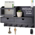 Key Holder for Wall, Key and Mail Holder for Wall with Storage Drawer, Entryway Rustic Home Decor, 3 Liquid Chalks & Chalkboard, 15.98”W x 9.1”H x 3.3”D, Black by FIPUTE-MakesLifeEasier