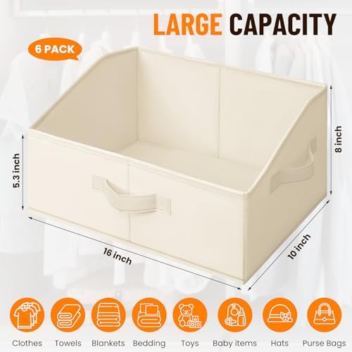 Criusia Closet Organizers Bins 6 Pack - Large Closet Shelf Organizer with Handles - Fabric Trapezoid Home Organization and Storage Baskets for Organizing Clothes Toy Blanket Towel Purse Hats - Image 2