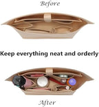 Doxo Purse Organizer Insert for Handbags, Felt Neverfull MM Organizer Insert with Laptop Compartment, Tote Bag Organizer with Zipper Pocket and Bottle Holder, Fit Neverfull MM and More, Beige-L - Image 3