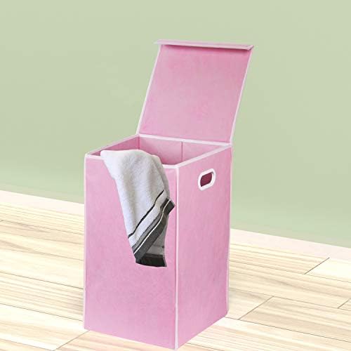 Simple Houseware Foldable Laundry Hamper Basket with Lid, Pink - Image 3