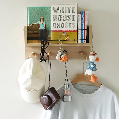 Entrance Coat Rack ，Coat Hooks, Wall-Mounted Wooden Hook Rack, Wall-Mounted Shelves are Very Suitable (Oak Color Finish-B-1) - Image 7
