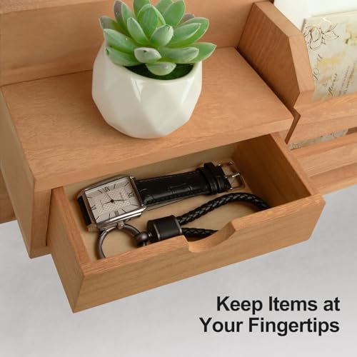 Lwenki Wall Mount Key Holder with Mail Organizer, 100% Paulownia Wood, 7 Metal Hooks, Storage Drawer, Entryway Home Decor - Image 5