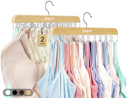 Gomyrod Tank Top Hanger, 2 Pack w/40 Hooks Bra Hanger for Closet Organizer | Premium Wood Space Saving Hanger, 360°Rotating Closet Organizers and Storage, Multi Hook Hanger for Dorm & Apartment by Gomyrod