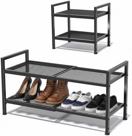 Expandable Shoe Rack for Closet, Entryway, 2-Tier Shoe Storage, Black by Unknown