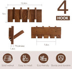QUELLANCE Wooden Coat Hooks Wall Mounted, Coat Rack Hanger Wall Mount with 4 Hooks, Heavy Duty Coat Hooks for Hanging Coats/Keys/Hats/Robe&Towels/Plants/Bags, Home Decor Gift, Walnut - Image 2