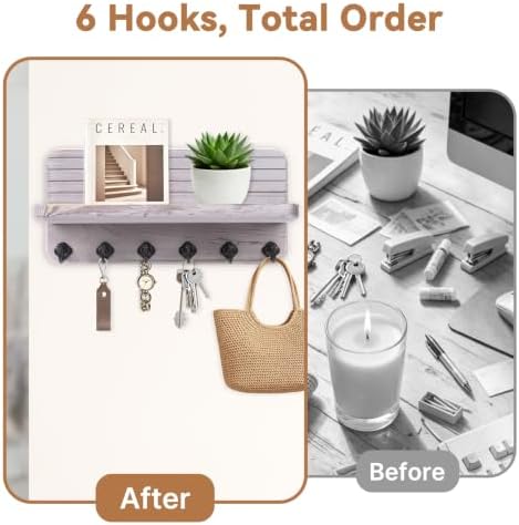 Key Holder for Wall, Mail Organizer Wall Mount with 6 Hooks Wooden Hanging Key Rack for Home Decor, Hallway, Entryway (Stone Gray) - Image 3