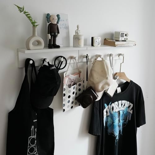 Entrance Coat Rack ，Coat Hooks, Wall-Mounted Wooden Hook Rack, Wall-Mounted Shelves are Very Suitable (White Color Finish—A-2) - Image 6