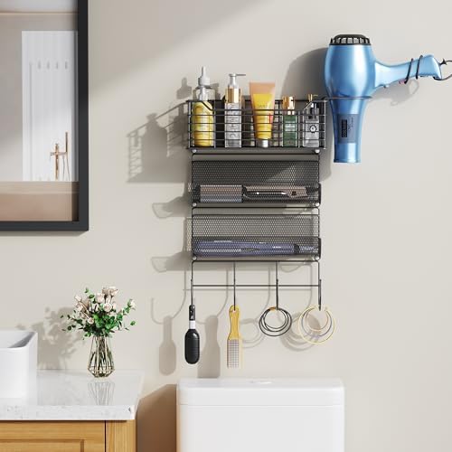 3 Tier Hair Tool Organizer Wall Mount, curling iron holder Basket, Black - Image 2