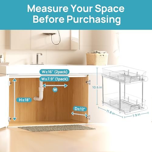 Vtopmart 4 Pack Pull Out Bathroom Under Sink Organizer with Dividers (S-Divided) - Image 5