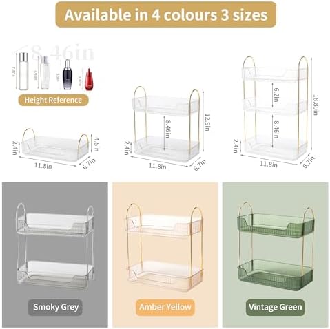 Akinbas 2 Tier Bathroom Organizer Countertop Makeup Perfume Tray Skincare Organizer for Bathroom Dresser Vanity (White) - Image 2