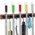 FunCee Broom Holder Wall Mount With 5 Slots & 4 Hooks，Rustic Wood Broom & Mop Hanger，Wall Mounted Garden & Garage Tool Storage Organizer Rack for Closet Laundry Room or Kitchen Wall Decor by FunCee