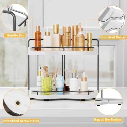 2-Tier Corner Bathroom Counter Organizer for Storage, White - Image 3