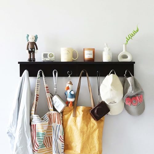 Entrance Coat Rack ，Coat Hooks, Wall-Mounted Wooden Hook Rack, Wall-Mounted Shelves are Very Suitable (Black Color Finish—A-2) - Image 3