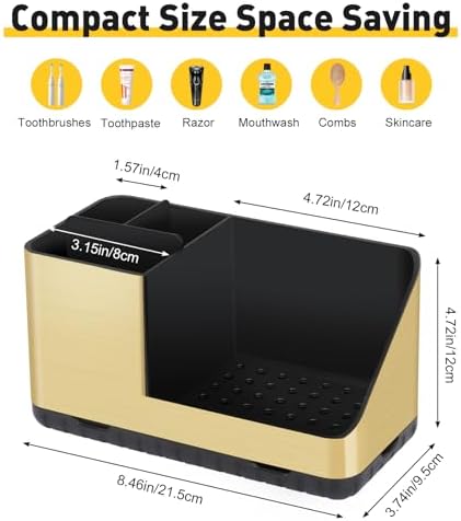 Toothbrush Holders for Bathroom Counter Organizer (Brushed Gold Grain) - Image 5