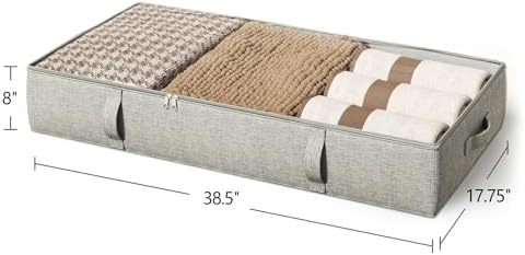 2-Pack Under Bed Storage Containers, 8 Inches Tall Clothes Storage, Gray | Large Capacity Collapsible Underbed Organizer with Sturdy Sidewalls/Bottom, Cotton Linen Bins, For Seasonal Clothes & Bedding - Image 3