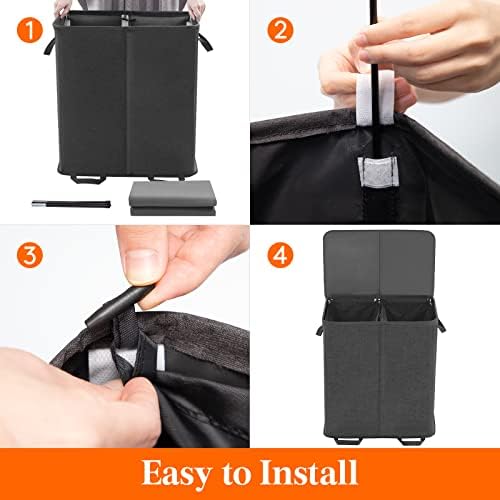 Lifewit Double Laundry Hamper with Lid, Removable Laundry Bags, Black - Image 3