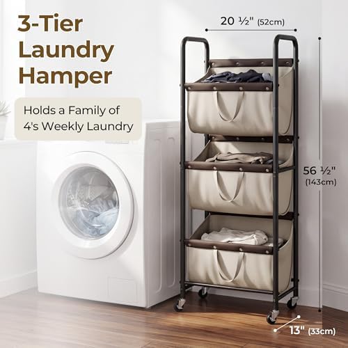 GRANNY SAYS 3 Tiered Laundry Sorter, Narrow Hamper Cart with Wheels - Image 2