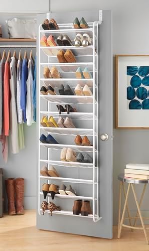Whitmor 36 Pair Over The Door Shoe Organizer, 12 Tier Hanging Shoe Organizer, Heavy Duty Metal & Mesh Shoe Holder, Hanging Shoe Rack for Closet Organizer & Storage, 74" H x 21.7" W x 7.5" D, White1 by Whitmor