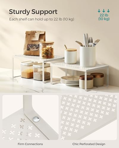 SONGMICS Set of 4 Metal Spice Racks, Stackable Expandable Shelf Risers - Image 4