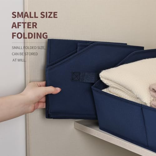 Homsorout Closet Baskets for Shelves Trapezoid - Decorative Storage Baskets with Handle, Closet Bins for Organization, Shelf Storage Bins for Clothes, Books, Home, Office, 4 Pack, Navy Blue - Image 6