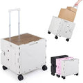 Goplus Foldable Utility Cart, Portable Rolling Crate Handcart with 4 Rotate Wheels, Telescoping Handle, Lid & Cup Holder for Travel, Shopping, Luggage, Grocery, Office & Teacher (White) by Goplus