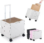 Goplus Foldable Utility Cart, Portable Rolling Crate Handcart with 4 Rotate Wheels, Telescoping Handle, Lid & Cup Holder for Travel, Shopping, Luggage, Grocery, Office & Teacher (White) by Goplus