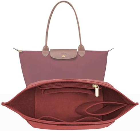 LOUKAYCCI Felt Purse Organizer Insert for Longchamp Le Pliage L Handbag Insert (Vine Red, Large) by LOUKAYCCIPREMIUMBRAND