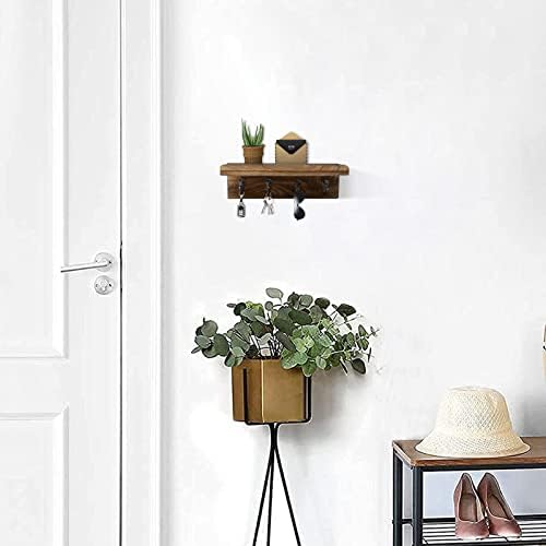 HRONRAD Rustic Key Holder for Wall, Farmhouse Wall Shelf with 4 Hooks, Wall Mounted Key Racks, Wooden Mail Organizer with Hooks for Entryway (Brown) - Image 6