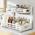 2 Pack 21IN-Depth Under Sink Organizer,Pull Out Cabinet Organizer With Smooth Cylindrical Rail,Metal Slide Out Drawer for Kitchen Bathroom Laundry,8-Level Tool Free Height Adjustable-White - Image 7