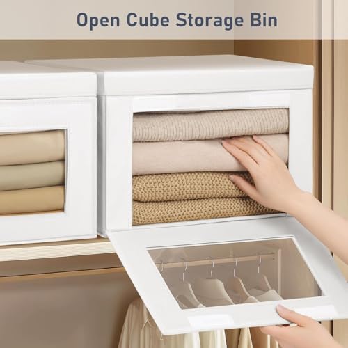 DIMJ Storage Bins with Lids - 5 Pack Large Fabric Closet Organizer with Window & Handles, Collapsible Decorative Storage Boxes for Shelves Under Bed, Books Clothes Blankets Sweaters Organization - Image 2