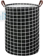 Round Laundry Basket Collapsible Storage Hamper Organizer Black Grid by LANGYASHAN