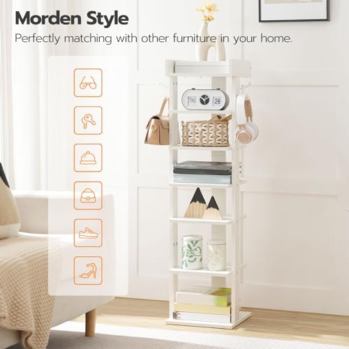 HOOBRO Vertical Shoe Rack for Front Door Entryway, 7 Tier Wooden Shoe Storage Organizer with Hooks, Narrow Shoe Tower for 7 Pairs, Space Saving, for Corner, Closet, Bedroom, White WT61XJ01 - Image 4