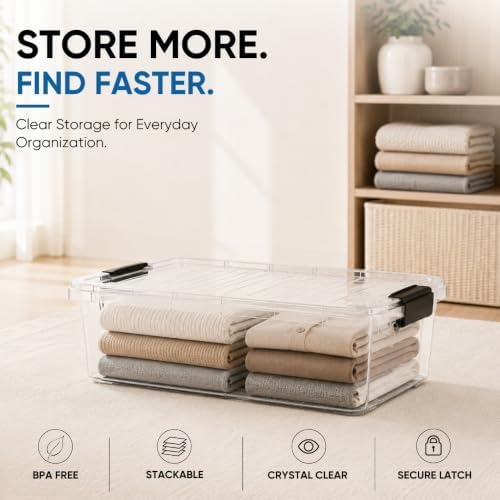 Superio 13.7 Quart Clear Plastic Storage Bin with Lid, Stackable Organizer Box, BPA-Free Storage Container for Home, Garage, School & Office, 3 Pack - Image 2
