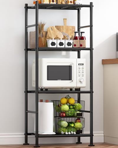 Sakugi Storage Shelves - 4 Tier Shelf Organizer, Heavy Duty Garage Shelving Unit with Leveling Feet, Stable Metal Shelves Organizer for Pantry, Kitchen and Closet, 18.4" W x 12.6" D x 44.2" H, Black by Sakugi