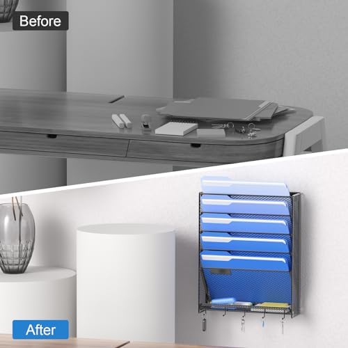 OUTWOLF Hanging Wall File Organizer with Hooks, 6 Tier Vertical Wall Mount File Holder, Paper Document Mail Organizer for Office - Image 5