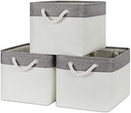 Bidtakay White Baskets with Cotton Rope Handles Decorative Storage Bins [3-pack] Fabric Bins for Organization Linen Closet Shelf Storage Baskets for Clothes Toys Towels 15 X 11 X 9.5 Inches by BidtakayBaskets
