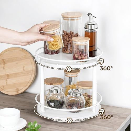 YATINEY Spice Rack, Set of 2 Lazy Susan Organizer, 2-Tier Turntable Organizer For Cabinet, Compact and Versatile, for Kitchen Countertop, White SR22L2WW - Image 3