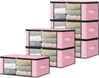 HomeHacks 6-Pack Clothes Organizer Storage Bags, 35L Storage Bins, Pink | Foldable Storage Box Container with Zippers, Clear Window, Reinforced Handles for Closet, Dorm, Pillows, Bedding, Sweater by HomeHacks