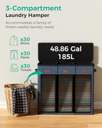 185L Laundry Hamper 3 Section with Lid & Removable Bags - Image 5