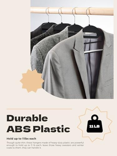 HOUSE DAY Slim Plastic Hangers with Non Slip Rubber Pads, 100 Pack, Black | Space saving closet organizer, heavy duty S-shape, rubber grip pads help keep shirts, suits, coats, pants, skirts in place - Image 3