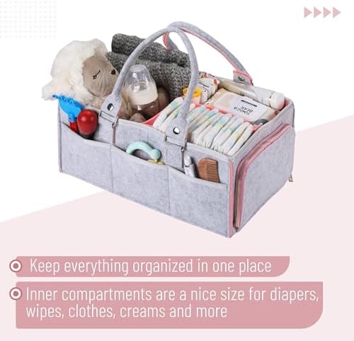 Mr. Pen- Baby Diaper Caddy Organizer, Gray, Pink Inside - Image 4